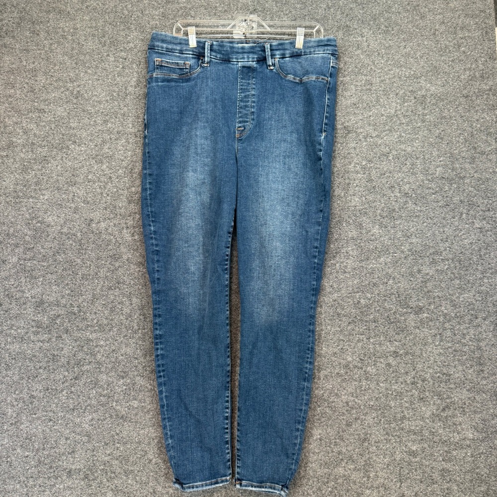 Good American Jeans Women 5 Blue High Rise Pull On Stretch Denim Skinny Straight